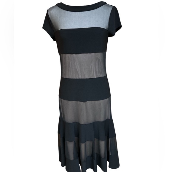 R&M Richards Mesh Lined Panels Swing Hem Cap Sleeve Dressy A-Line Dress S6 EUC - Picture 2 of 11